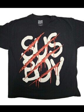 Black Graphic Kids Tee with Red Slash Design
